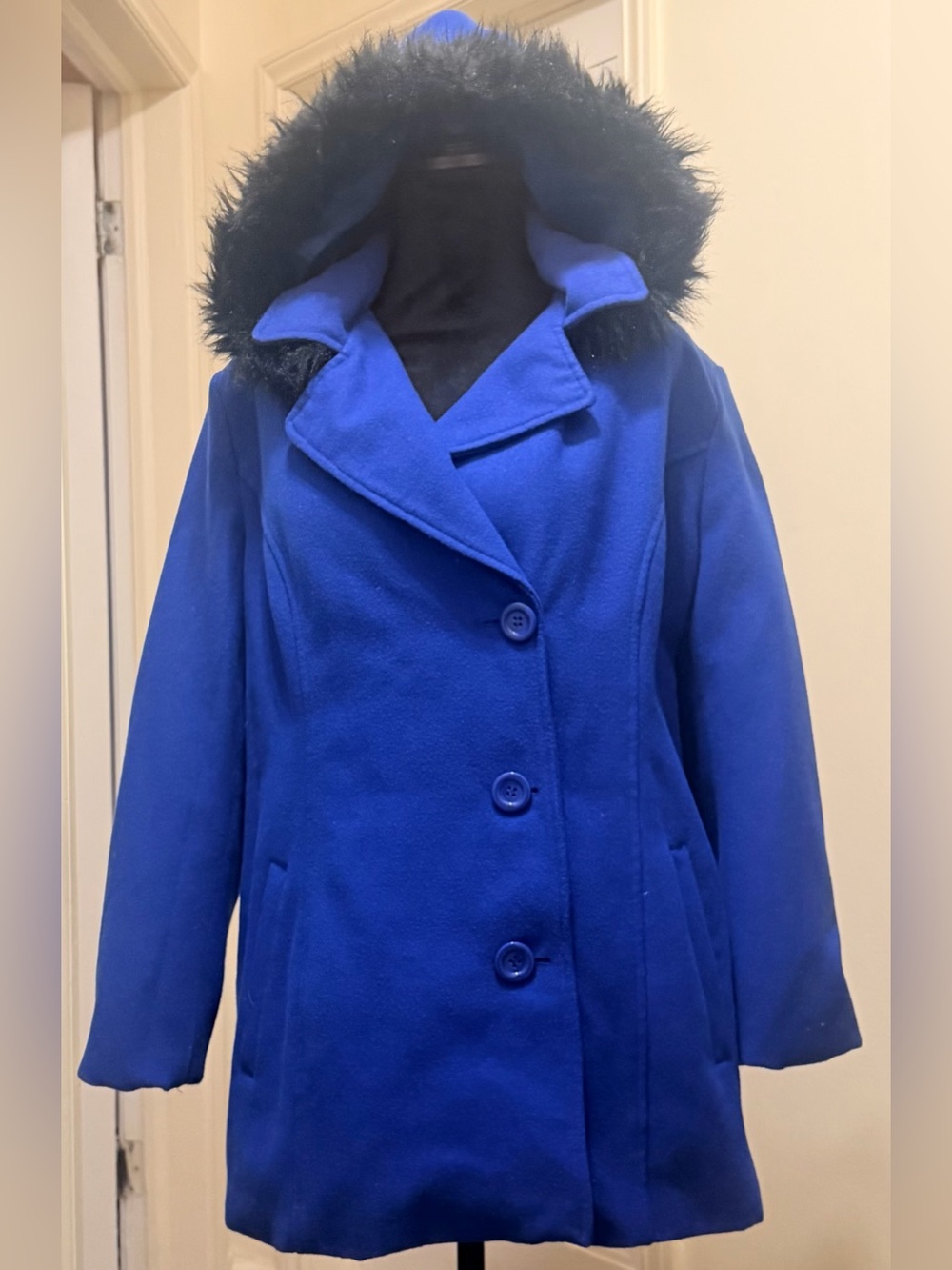 Attention Wool Blend Royal Blue Mid Length Pea Coat Size L